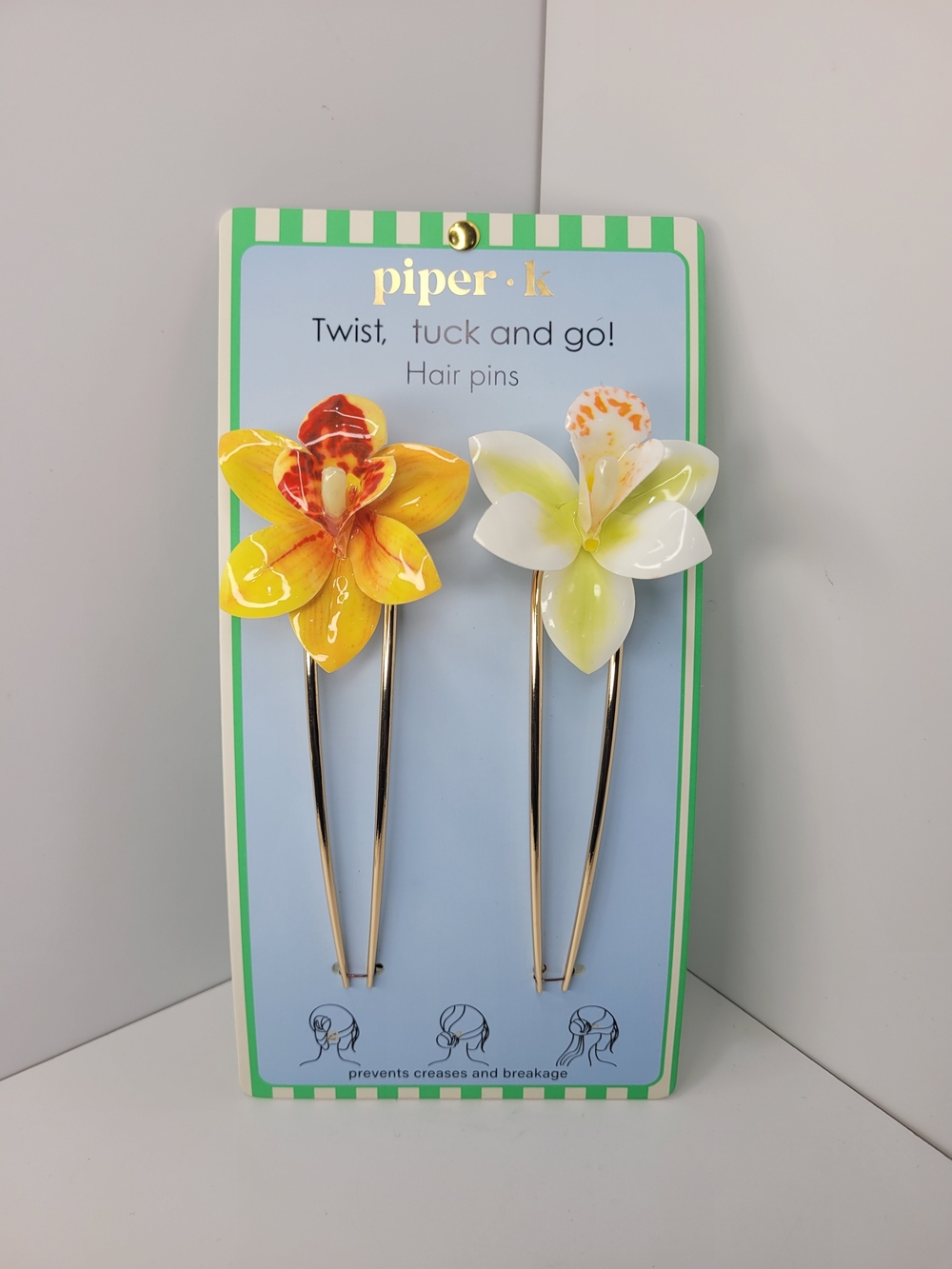 👉✨️Piper•k Yellow & White Floral Hair Pins - Set of 2